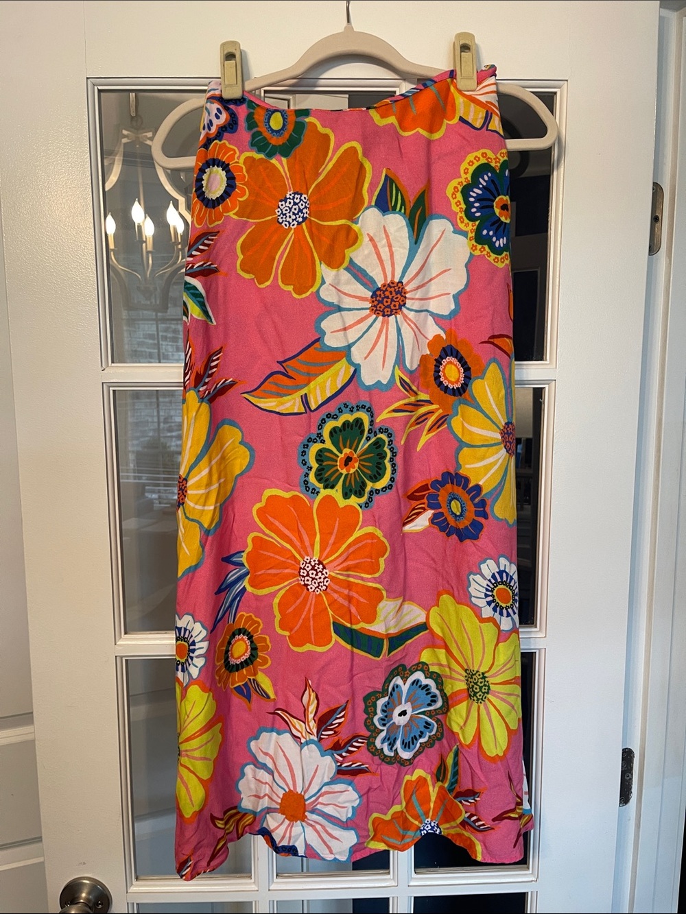 Farm Rio for Anthropologie Pink Floral Skirt with Bright Multicolor Blooms